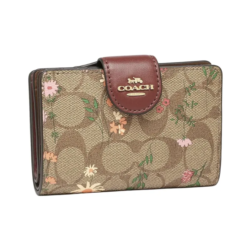 COACH Corner Zip Canvas With Leather Clutch Coin Purse Wallet Mini Women's Khaki-1