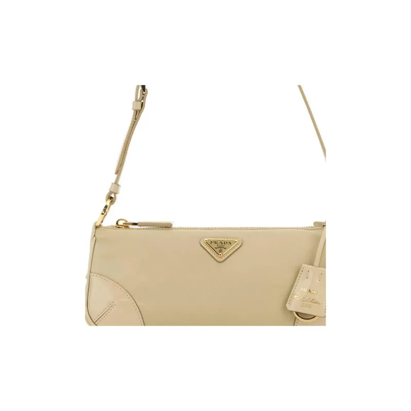 PRADA Re Edition Recycled Nylon Mixed With Shiny Leather Handbag Shoulder Bag Women's Sand-4
