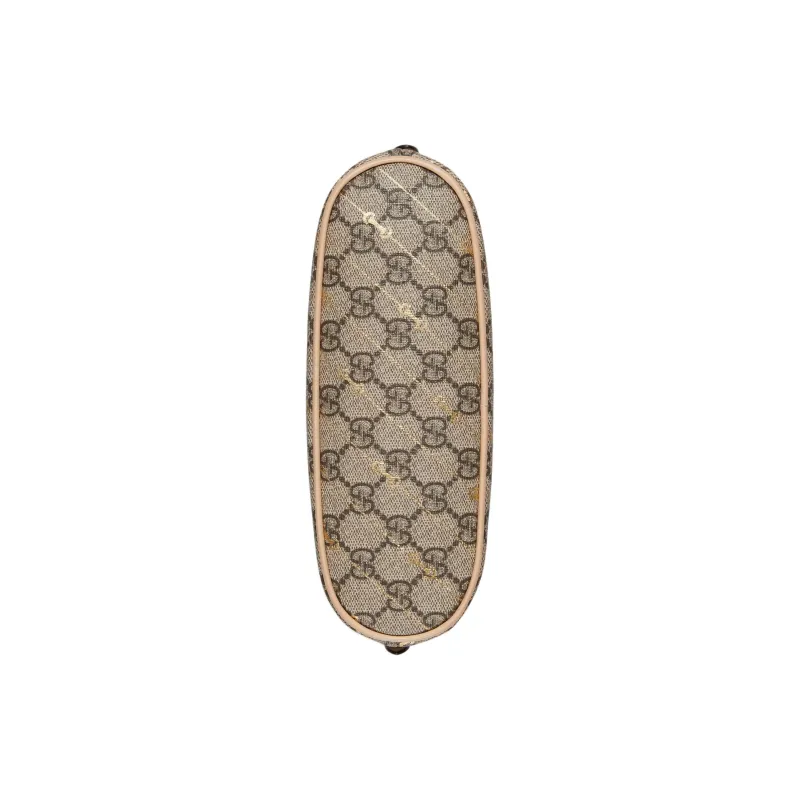 GUCCI Canvas With Leather Makeup Bag Women's Beige & Ebony-4