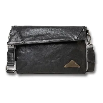 Back Step Top Grain Vegetable Tanned Cow Leather Genuine Leather One Shoulder Crossbody Messenger Bag Unisex Black