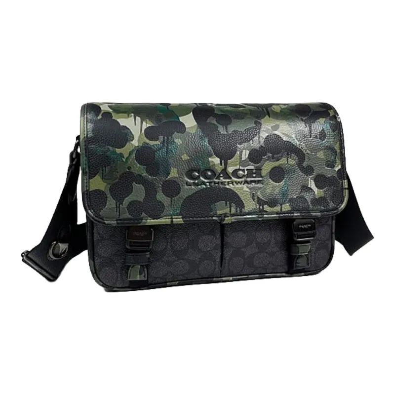 COACH Canvas With Leather Messenger Bag Shoulder Bag Crossbody Bag Large Size Men's Black & Multicolor-1