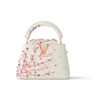 LOUIS VUITTON Capucines Leather Shoulder Bag, Crossbody Bag, Handbag Mini Women's Peach & Beige