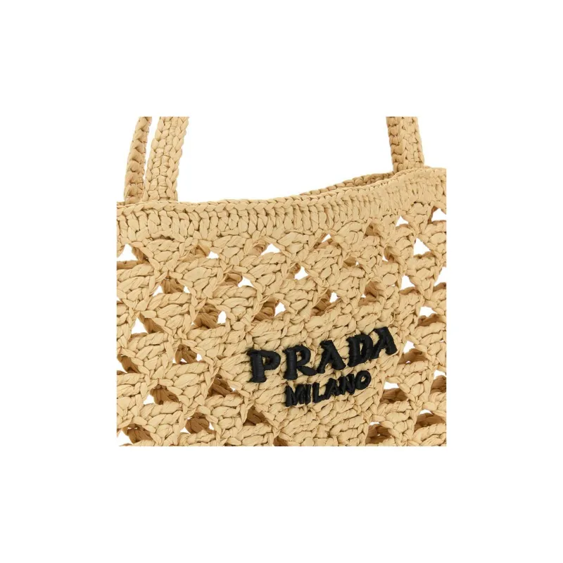 PRADA Straw One Shoulder Handbag Women's Yellow-3