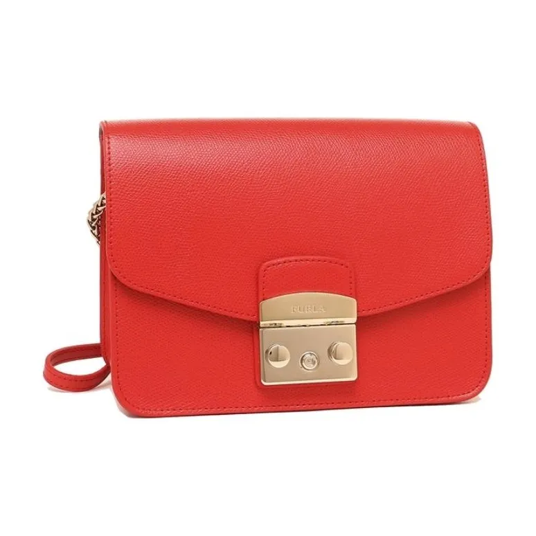 Furla Metropolis Collection Cow Leather Piglet Shoulder Bag Crossbody Bag Small Size Women's Red-3