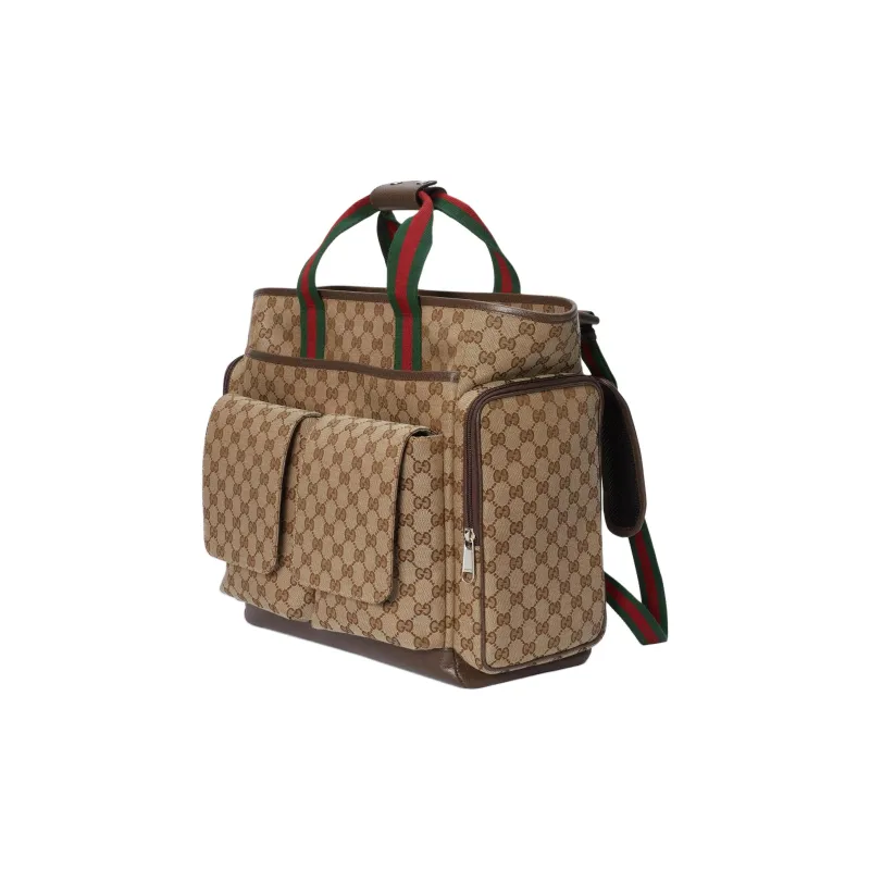 GUCCI Original Canvas With Leather Canvas Bag, Backpack, Handbag Men's Beige & Ebony-1