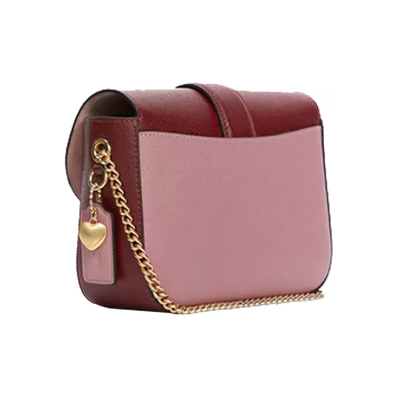 COACH Gemma Canvas With Leather Small Square Bag Shoulder Bag, Crossbody Bag Trumpets Women's Pink & Red-1