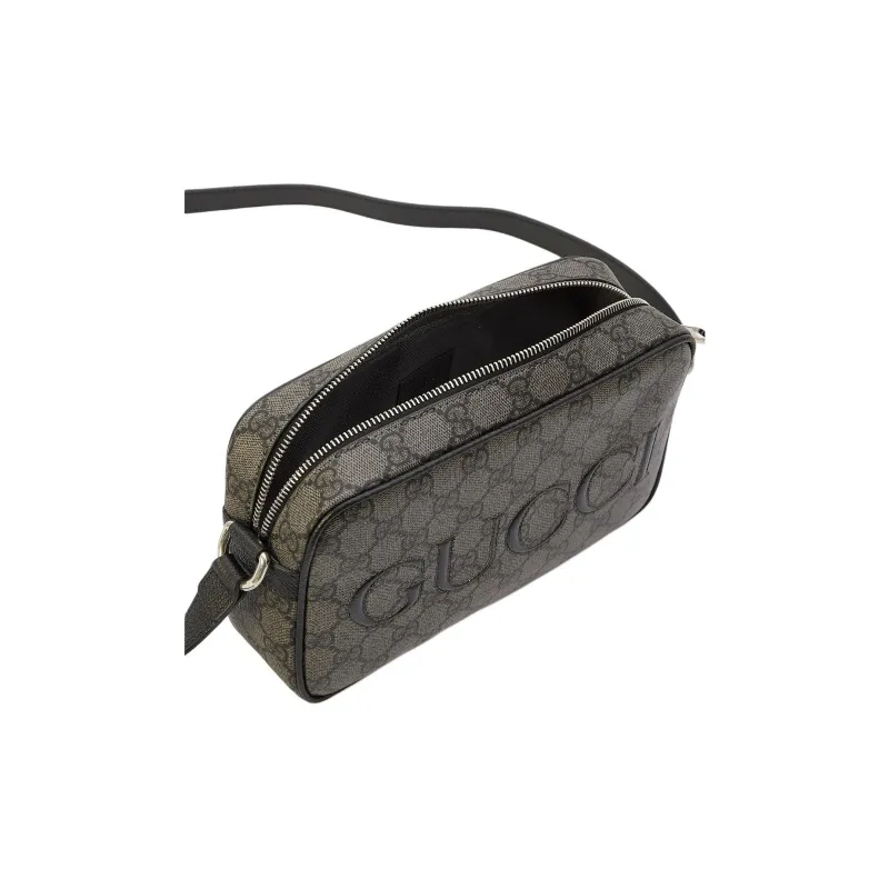 GUCCI Canvas With Leather Crossbody Bag Shoulder Bag Mini Men's Gray & Black-3