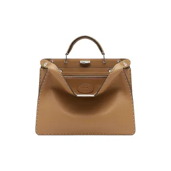 FENDI Peekaboo ISeeU Leather Shoulder Bag Crossbody Bag Handbag Men's Beige