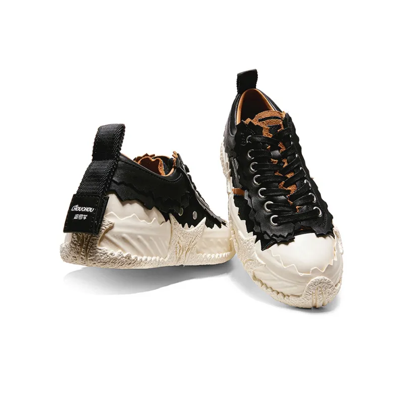 CHOUCHOUS Skateboard Shoes Unisex Low Top Black/White-4