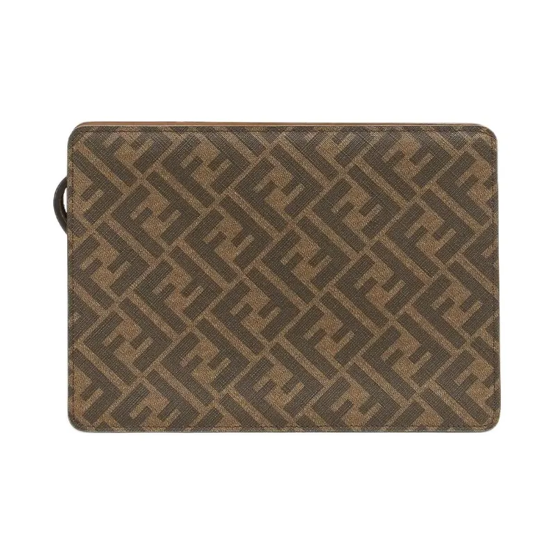 FENDI Canvas Clutch Men's Brown & Beige-2