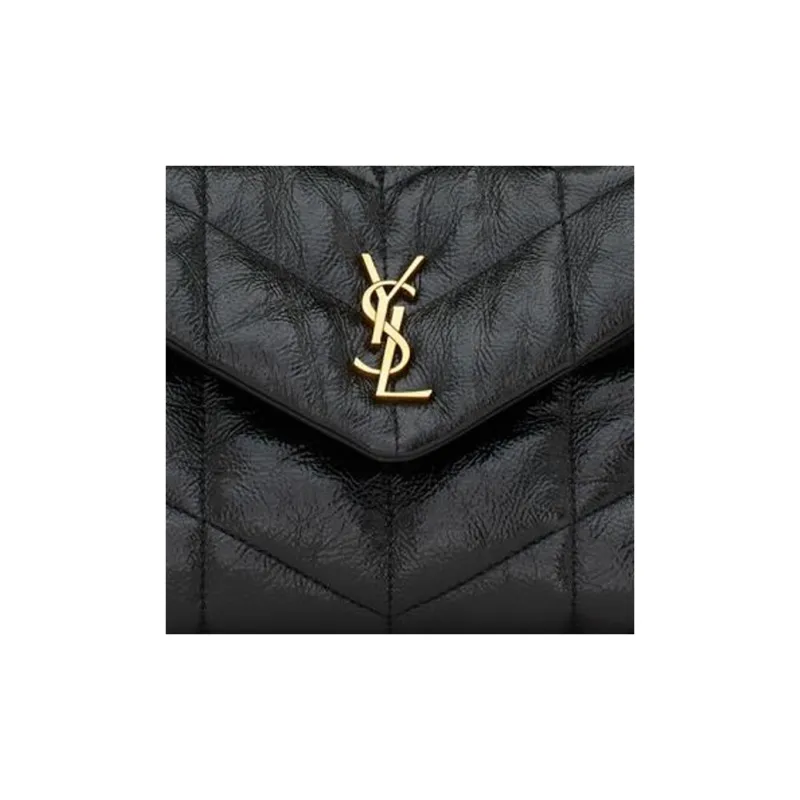 SAINT LAURENT PUFFER Grained Leather Portable Crossbody Bag Shoulder Bag Women's Black-4