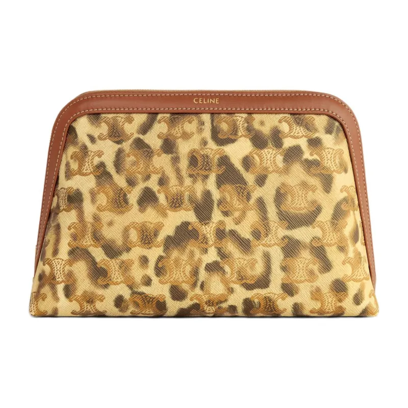 CELINE Canvas With Calfskin Clutch Makeup Bag Medium Size Men's Leopard Print-2