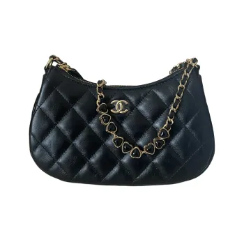 CHANEL Shiny Stretch Calfskin Clutch Bag Over The Shoulder Women's Black
