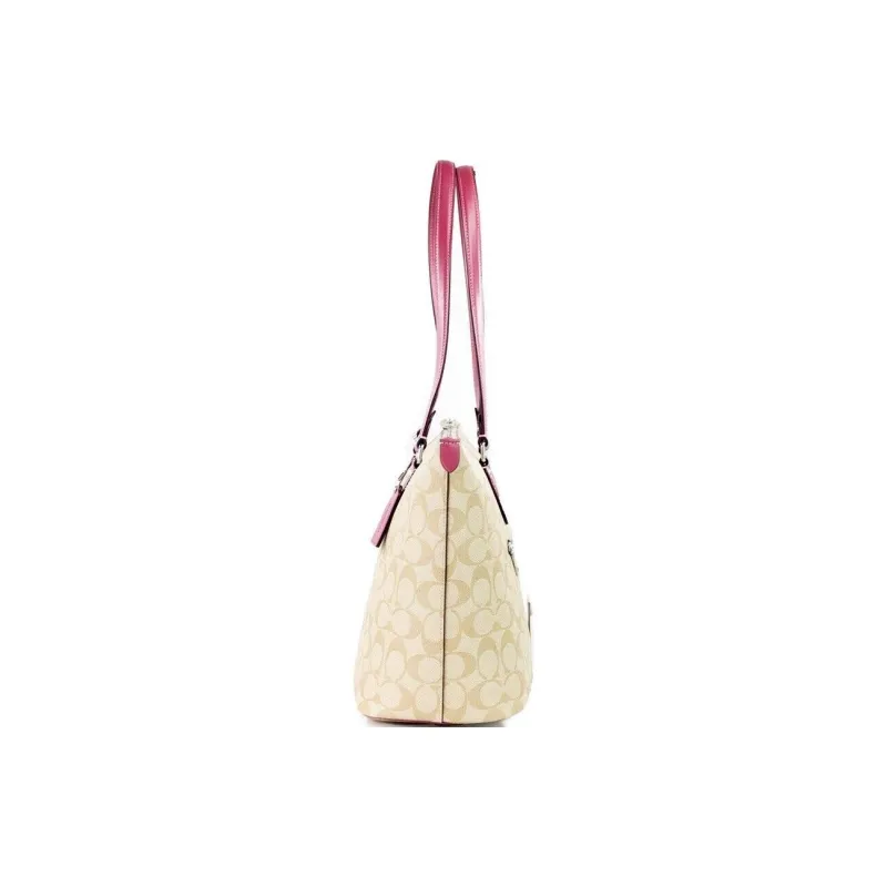 COACH Gallery Canvas With Leather Tote Bag, Shopping Bag, Handbag, Shoulder Bag Women's Khaki-2