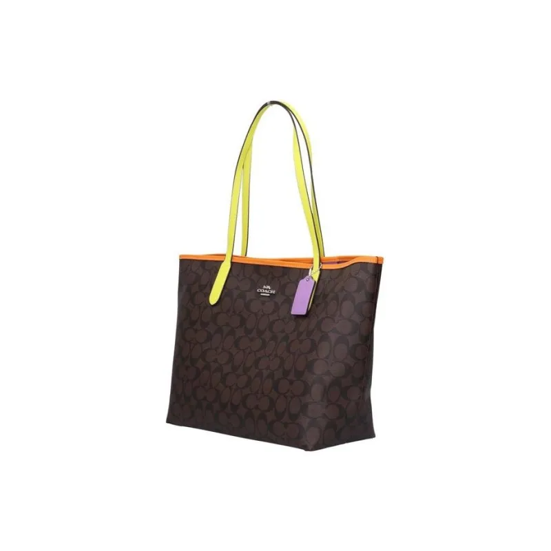 COACH City Canvas With Leather Tote Bag, Shopping Bag, Handbag, Shoulder Bag Large Size Women's Coffee-1
