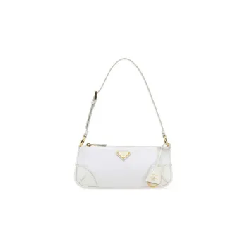 PRADA Re-Edition Recycled Nylon Mixed With Shiny Leather Handbag Shoulder Bag Women's White