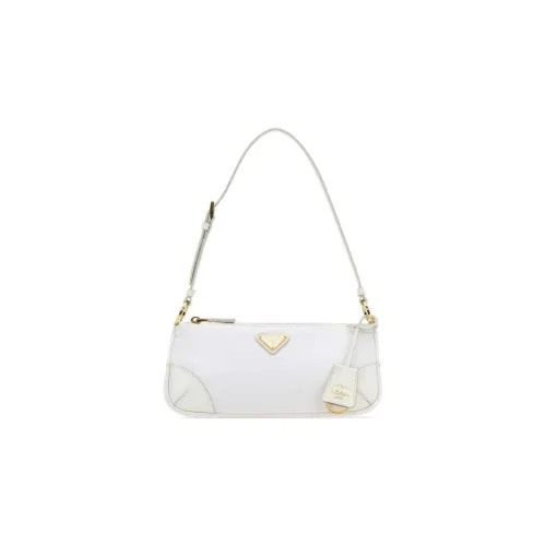 PRADA Re-Edition Recycled Nylon Mixed With Shiny Leather Handbag Shoulder Bag Women's White