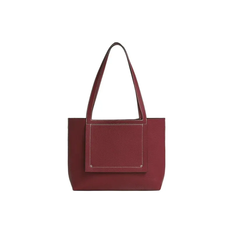 HERMES Cabasellier Clemence Calfskin Tote Bag Shopping Bag Shoulder Bag Handbag Women's 55 Rouge Hermes Red-0