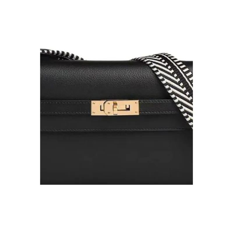HERMES Kelly To Go Evergrain Calfskin Shoulder Bag Crossbody Bag Women's Black-4