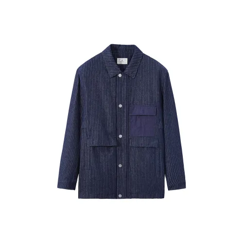 RIVER STONE Denim Jackets Men Blue Stripe