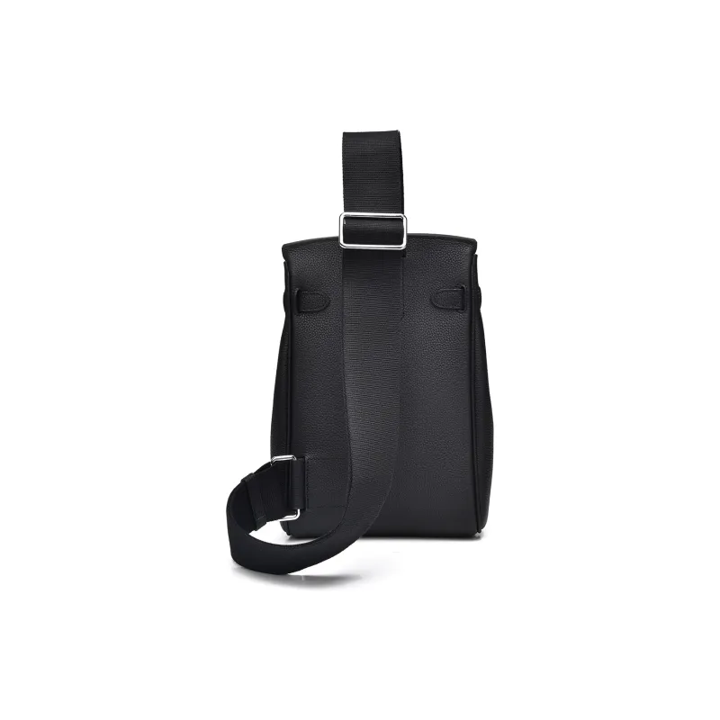 Ceion Keust Top Grain Cow Leather Sling Bag Medium Size Unisex Black-3