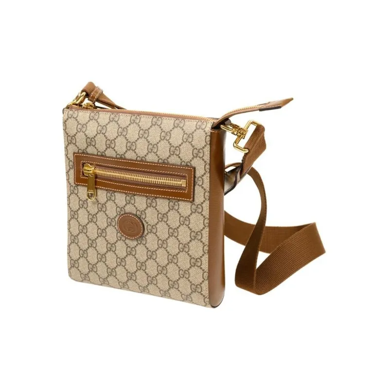 GUCCI Canvas With Leather Messenger Bag Shoulder Bag Crossbody Bag Men's Beige/Ebony-1