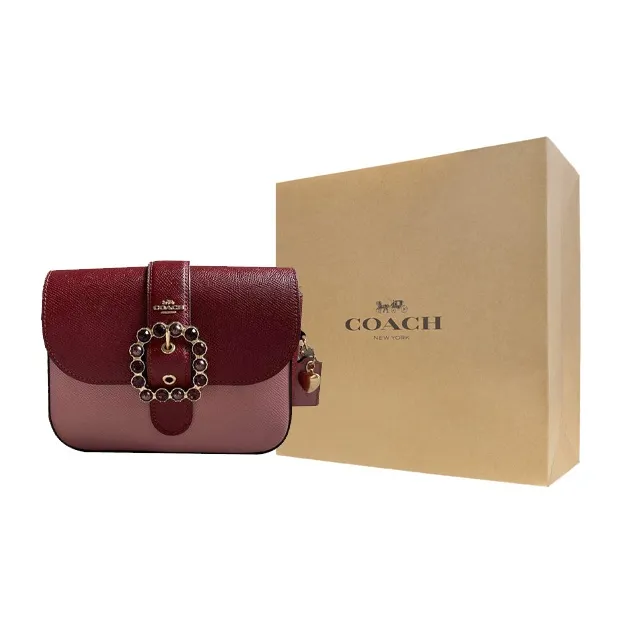 COACH Gemma Canvas With Leather Small Square Bag Shoulder Bag, Crossbody Bag Trumpets Women's Pink & Red-4