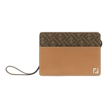 FENDI Canvas Clutch Men's Brown & Beige
