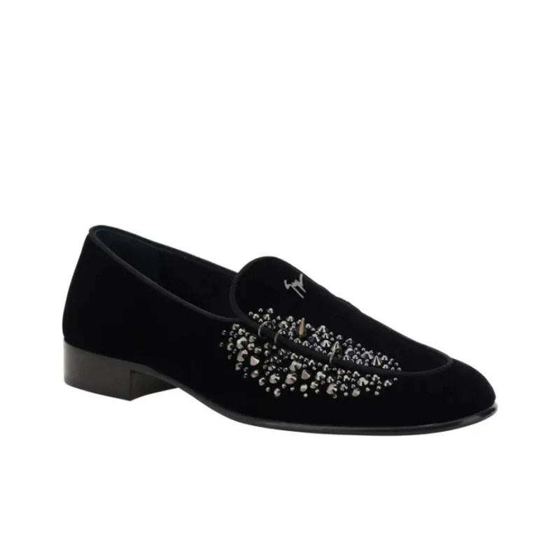 giuseppe zanotti Alvaro Stud-embellished Velvet Loafers-1