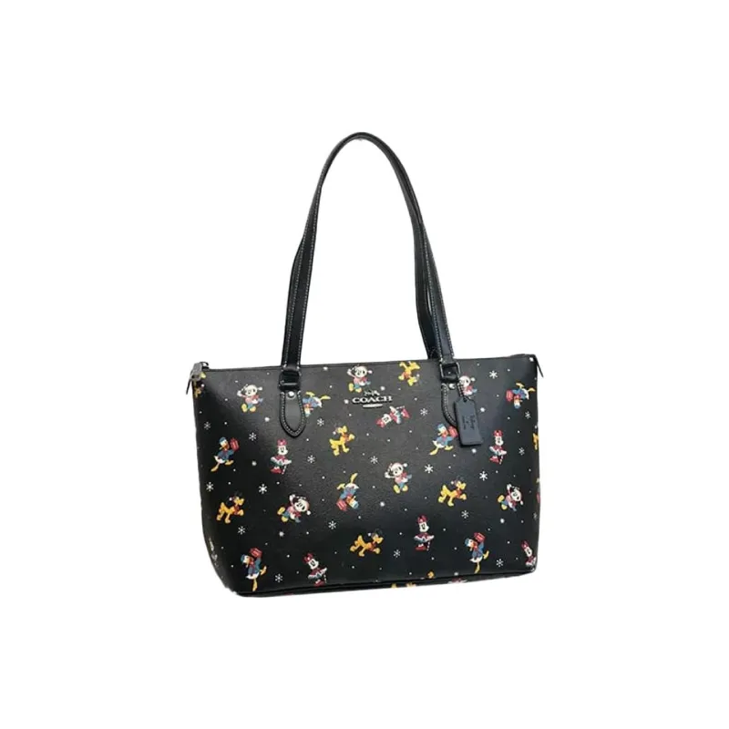 COACH Disney Collaboration Gallery Canvas With Leather Tote Bag Shopping Bag Handbag Shoulder Bag Women's Black-1