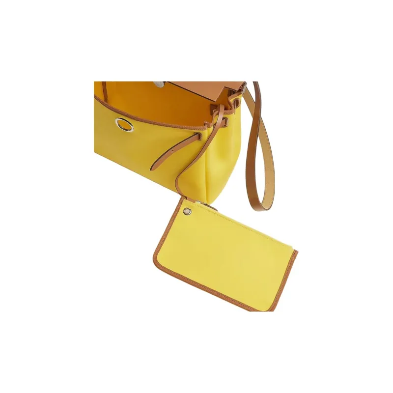 HERMES Herbag Officier Canvas With Hunter Cow Leather Shoulder Bag Crossbody Bag Handbag Women's Bright Yellow & Brown-3