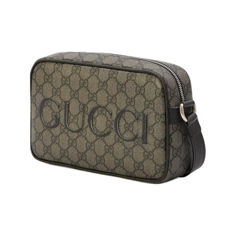 GUCCI Canvas With Leather Crossbody Bag Shoulder Bag Mini Men's Gray & Black-1