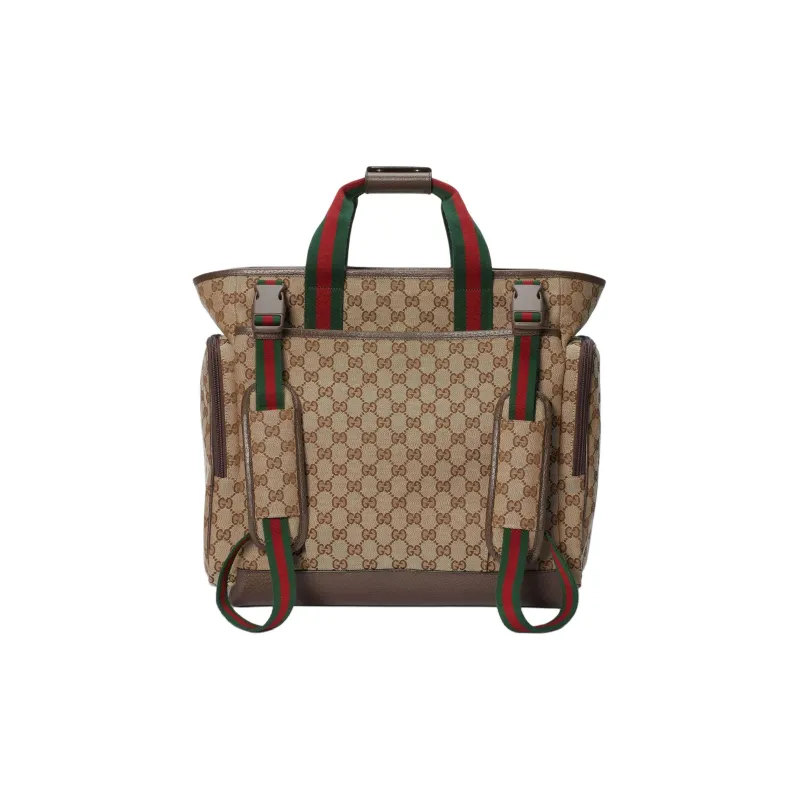 GUCCI Original Canvas With Leather Canvas Bag, Backpack, Handbag Men's Beige & Ebony-3