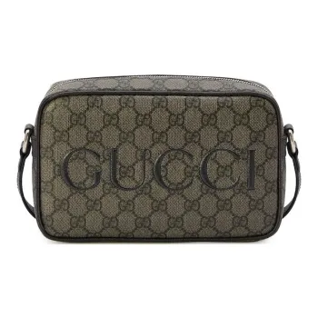 GUCCI Canvas With Leather Crossbody Bag Shoulder Bag Mini Men's Gray & Black