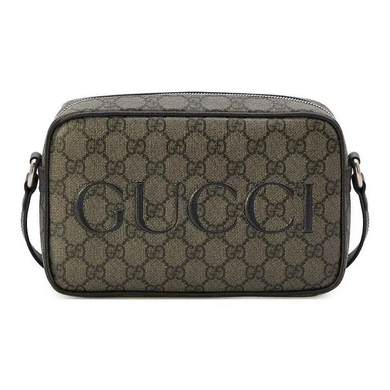 GUCCI Canvas With Leather Crossbody Bag Shoulder Bag Mini Men's Gray & Black-0