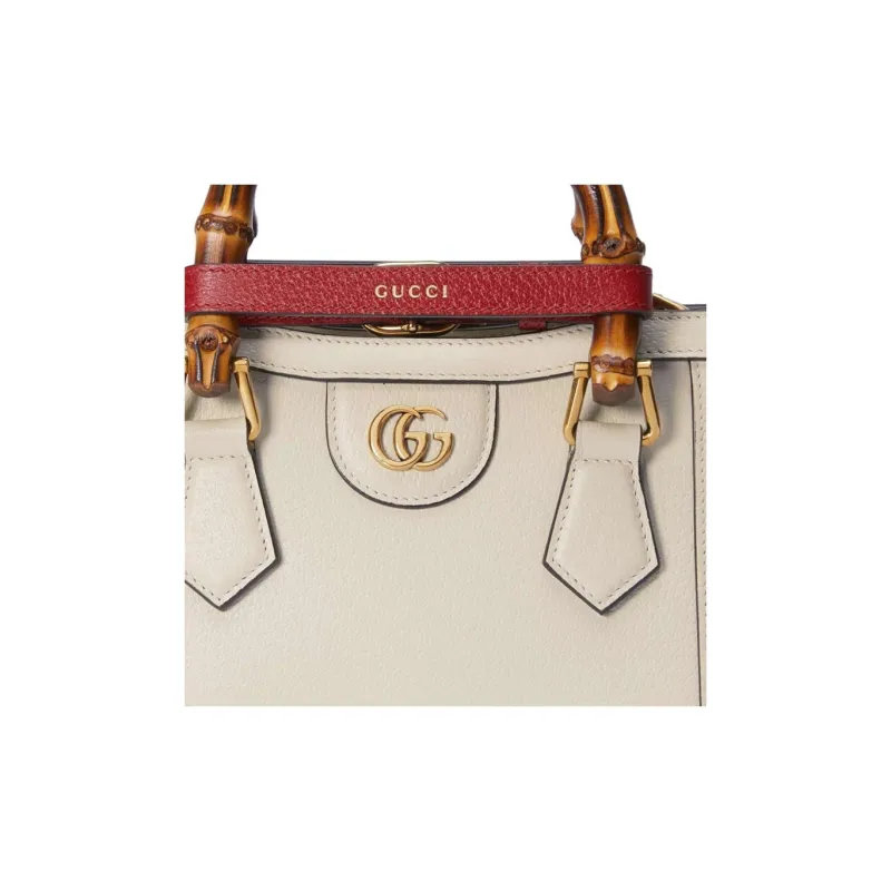 GUCCI Diana Leather Tote Bag Shopping Bag Shoulder Bag Crossbody Bag Handbag Mini Women's White-9