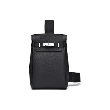 Ceion Keust Top Grain Cow Leather Sling Bag Medium Size Unisex Black