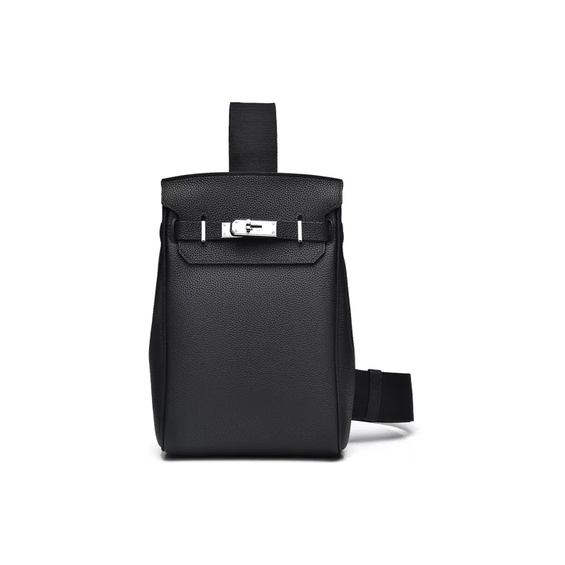 Ceion Keust Top Grain Cow Leather Sling Bag Medium Size Unisex Black-0