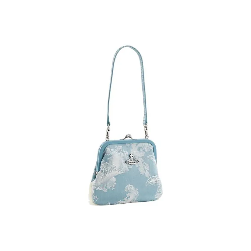 Vivienne Westwood Cotton Jacquard One Shoulder Crossbody Clutches Women's Blue Coral-1