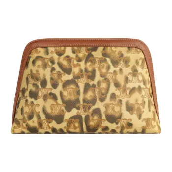 CELINE Canvas With Calfskin Clutch Makeup Bag Medium Size Men's Leopard Print