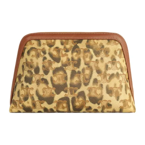 CELINE Canvas With Calfskin Clutch Makeup Bag Medium Size Men's Leopard Print