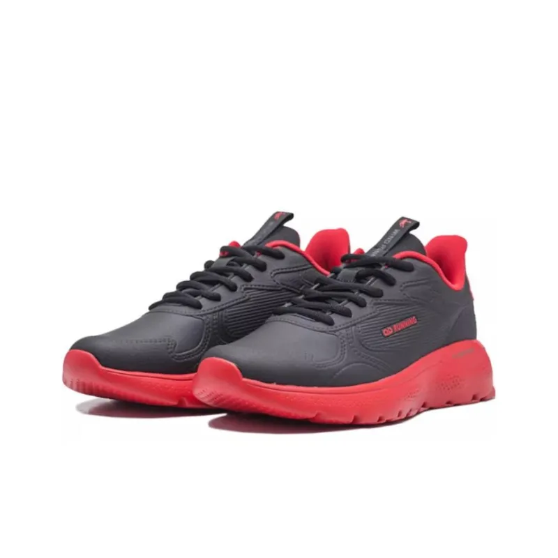 QIAODAN Cushioning Wear Resistant Low Top Running Shoes Men's Black Red-1