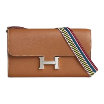 HERMES Constance Long To Go Evercolor Leather Cavale Canvas Wallets Shoulder Bag Crossbody Bag Women's Brown