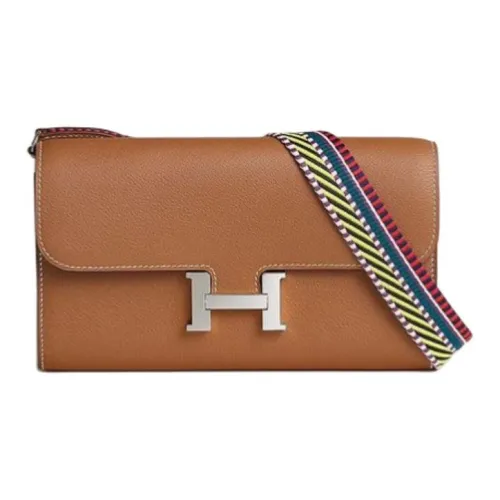 HERMES Constance Long To Go Evercolor Leather Cavale Canvas Wallets Shoulder Bag Crossbody Bag Women's Brown