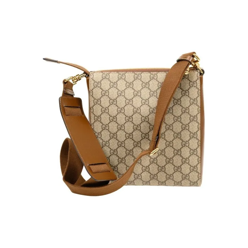 GUCCI Canvas With Leather Messenger Bag Shoulder Bag Crossbody Bag Men's Beige/Ebony-2