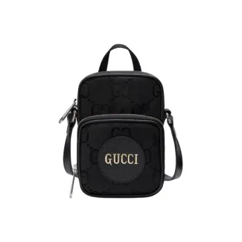 GUCCI Leather Patchwork Nylon Crossbody Handbag Shoulder Bag Unisex Black