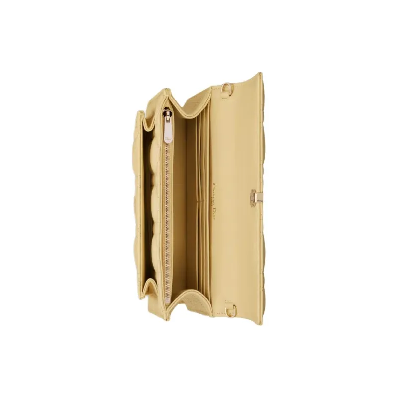 DIOR Lambskin One Shoulder Crossbody Clutches Women's Light Yellow-3