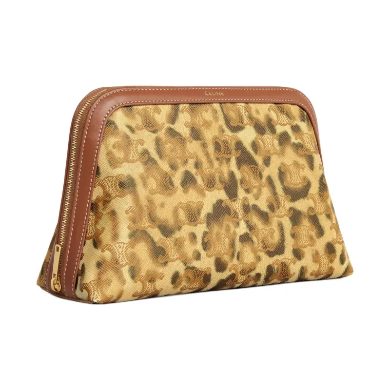 CELINE Canvas With Calfskin Clutch Makeup Bag Medium Size Men's Leopard Print-1