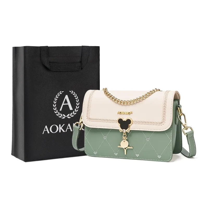 AOKANG Cow Leather Small Square Bag, Underarm Crossbody Bag Small Size Women's Ecru & Blue/Ecru & Green/Ecru & Brown-14