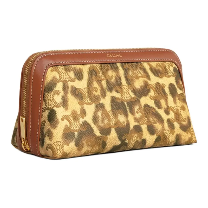CELINE Cow Leather Clutch Makeup Bag Small Size Men's Leopard Print-1